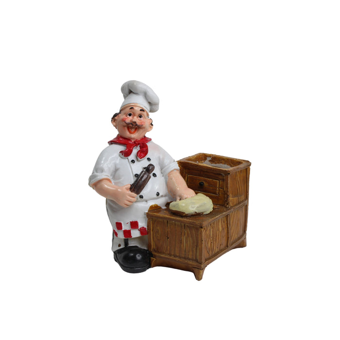 Wonderland Chef Making chppati and Fork Holder Ornaments Home Decor Kitchen Resin Crafts Chef Statue for Kitchen Decoration