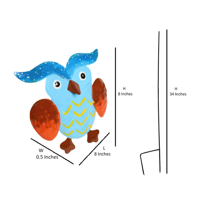 Wonderland Metal blue owl garden stick