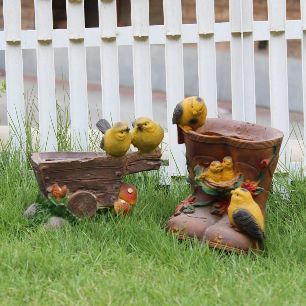 Set of 2 (Combo) Birds on Shoe Planter & Birds on Cart Planter, Planters, Pot, Container for home decoration, garden decoration