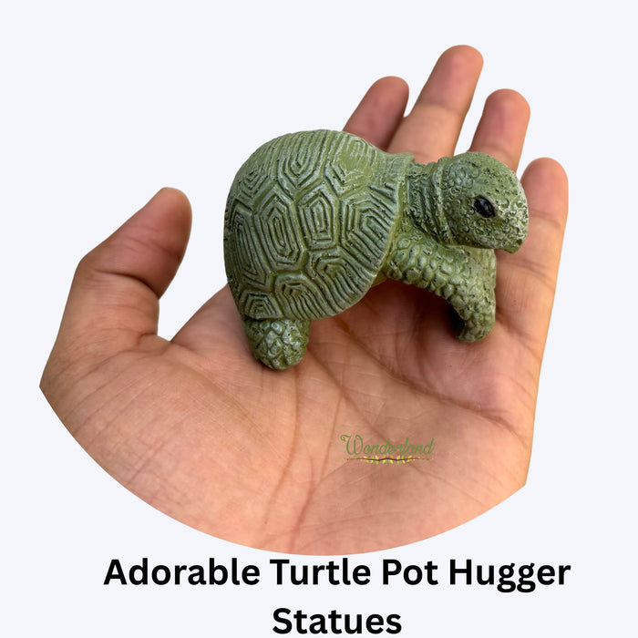 Wonderland Adorable Turtle Pot Hugger Statues - Set of 2 Weather-Resistant Resin Planter Hangers for Indoor & Outdoor Garden Decor