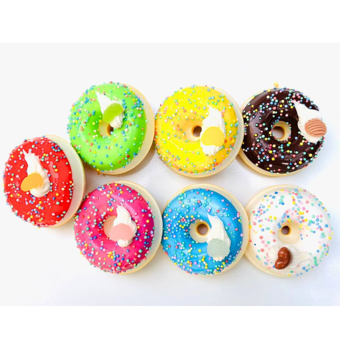 Wonderland Set of 7 Colorful Artificial Glazed Donuts with Sprinkles | Realistic Display Props| Fake Food Donuts for Décor, Bakery Display