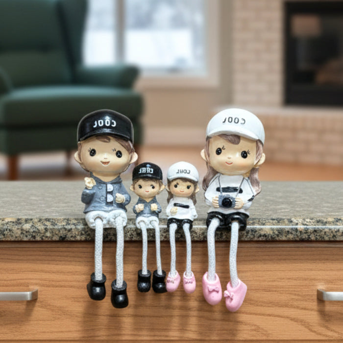 Wonderland Cool Family Shelf Hanging Dolls|Set of 4 Resin Figurines with  Rope Legs|Cute Tabletop Decor for Home Bookshelf