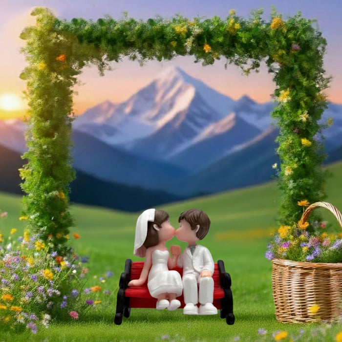 Wonderland set of 2 Miniature Romantic Couple Figurines - Sweet Kissing Bride and Groom Collectible Statues for Car Dashboard, Desk, and Home Shelf Décor | Doll House Accessory | Fairy Garden Accessories