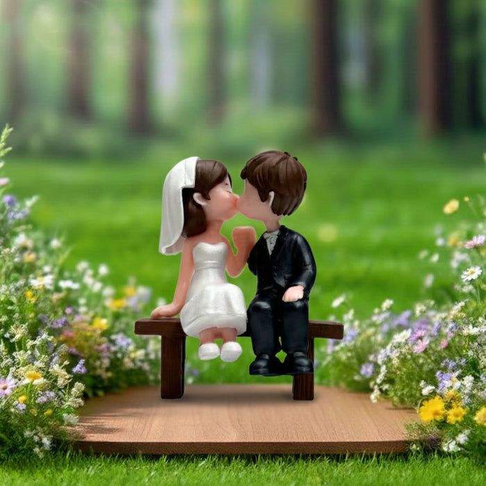 Wonderland Hand-Painted Romantic Couple Miniature – Sweet Bride and Groom Figurine for Home Decor, Office Desks, and Anniversary Gifts | Doll House Accessory | Fairy Garden Miniature