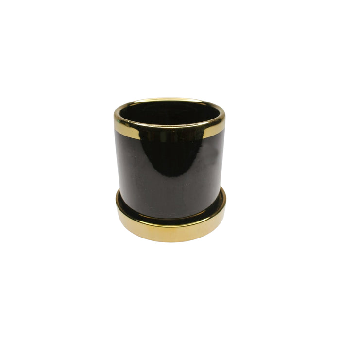 Wonderland black ceramic flower pot for real plants with golden plate