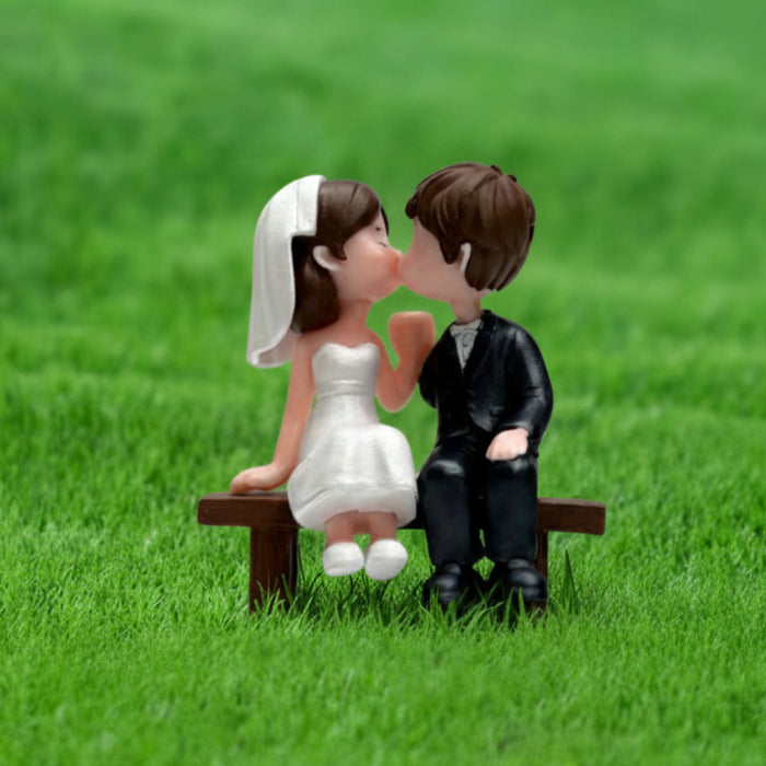 Wonderland Hand-Painted Romantic Couple Miniature – Sweet Bride and Groom Figurine for Home Decor, Office Desks, and Anniversary Gifts | Doll House Accessory | Fairy Garden Miniature