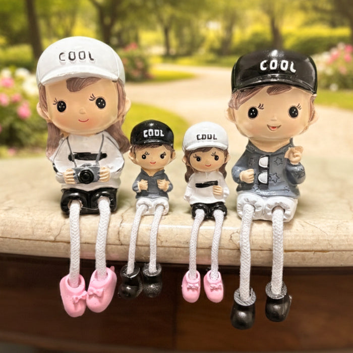 Wonderland Cool Family Shelf Hanging Dolls|Set of 4 Resin Figurines with  Rope Legs|Cute Tabletop Decor for Home Bookshelf