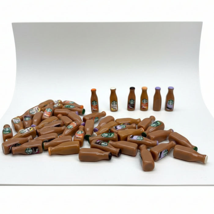 Wonderland 20-Piece Miniature Iced Coffee Bottle Set – Tiny Resin Drink Charms for Dollhouses, DIY Crafts, and Jewelry Making