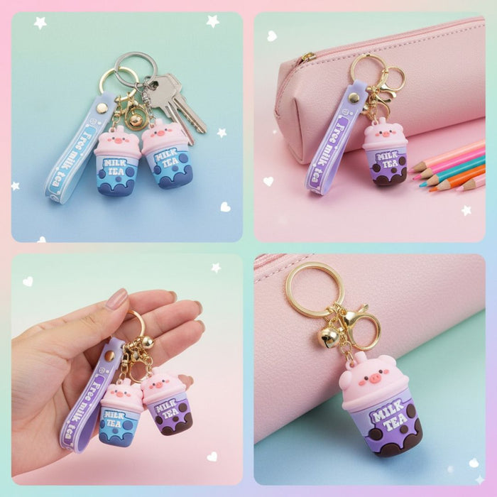 Wonderland Kawaii style ( set of 2) Milk Tea Buddy Keychains with Holder Accessories, Backpack Car Key Chain for Boy Girl