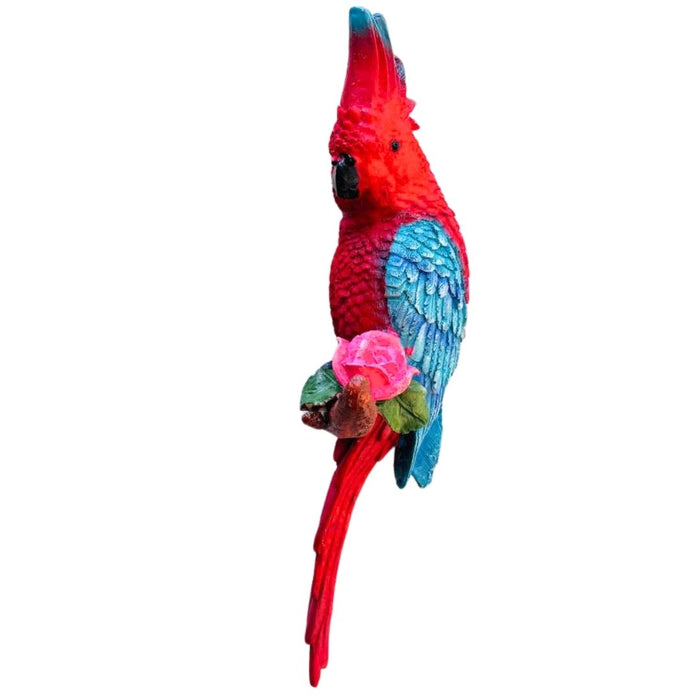 Wonderland Exotic Pink & Blue Macaw Parrot Figurine on Branch - Jungle Décor | Statue for Home and Garden décor