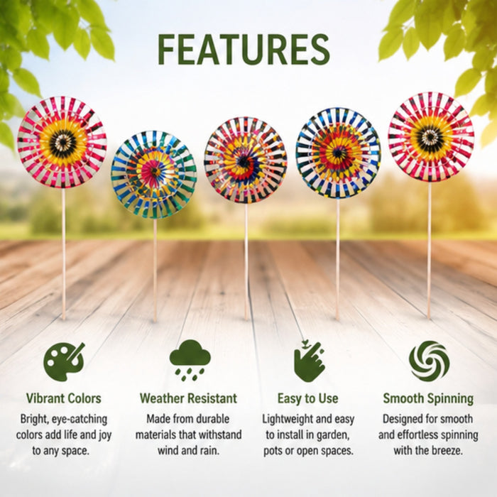 5 Pc Colorful Garden Windmill Decorative Pinwheel |