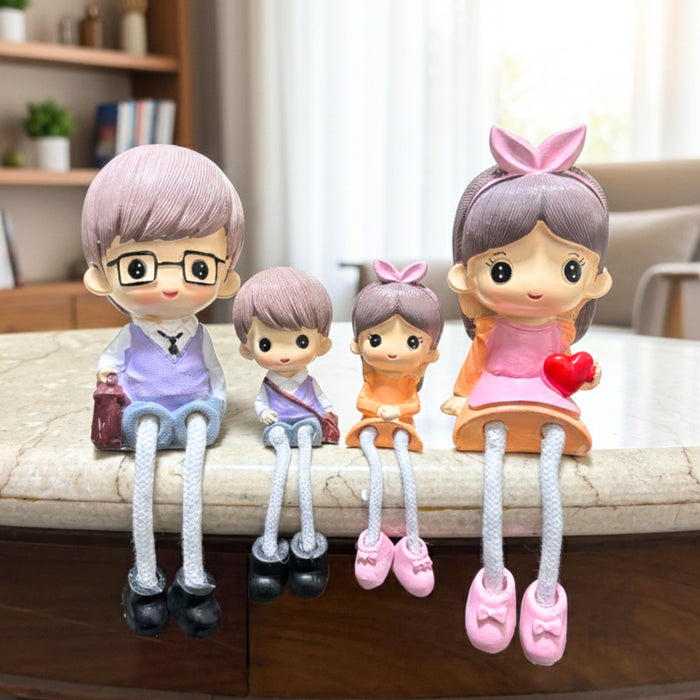 Wonderland Family of 4 Hanging Leg Figurine Set - Cute Resin Hanging Shelf Dolls for Home Décor Miniature  Statues for Bookshelf, Mantel, Desktop Ornament Bench is not included