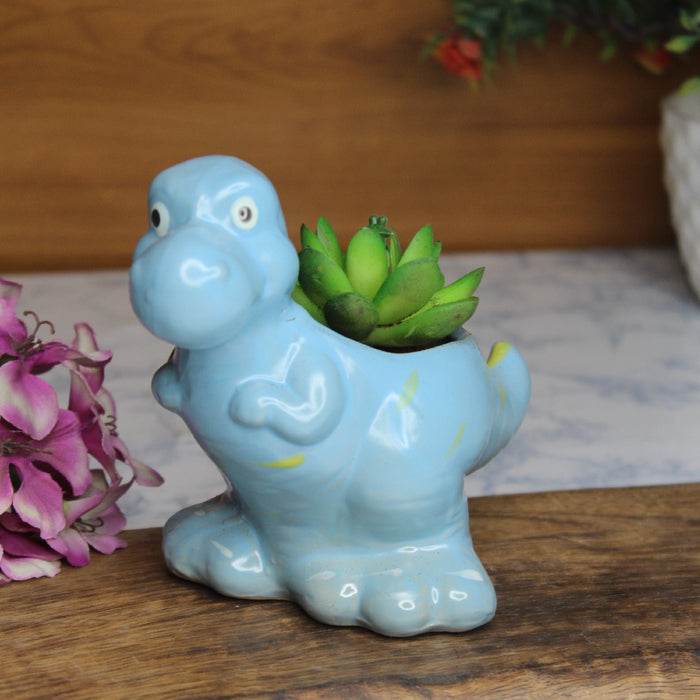 Wonderland ceramic dinasaur in blue| can grow plants directly