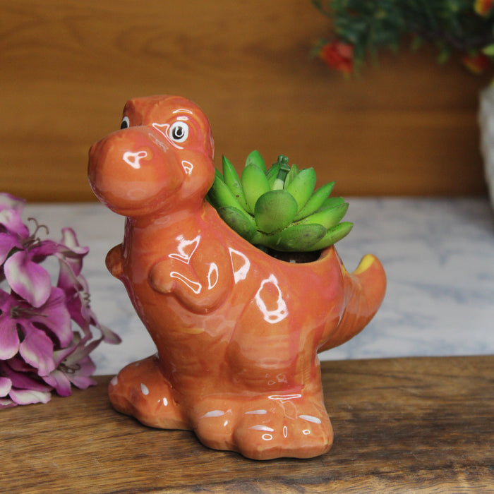 Wonderland ceramic dinasaur in red| can grow plants directly