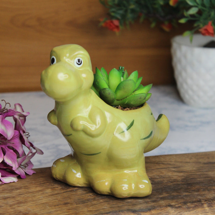 Wonderland ceramic dinasaur in green| can grow plants directly