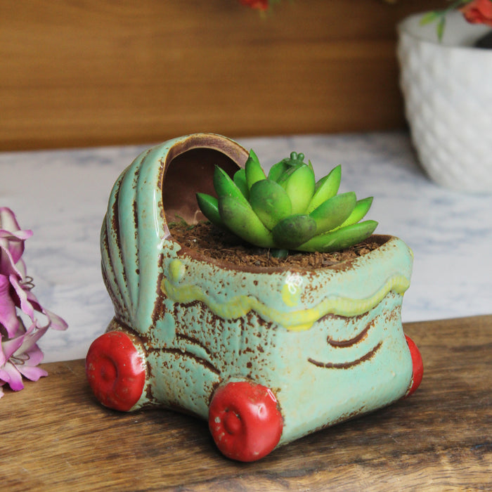 Wonderland imported ceramic pram shape planter | Style 4| can grow plants directly