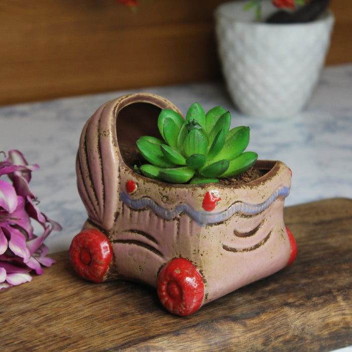 Wonderland imported ceramic pram shape planter | Style 3| can grow plants directly