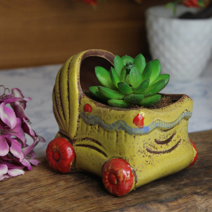 Wonderland imported ceramic pram shape planter | Style 2| can grow plants directly