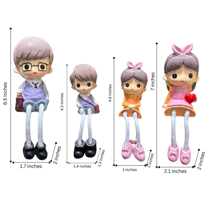Wonderland Family of 4 Hanging Leg Figurine Set - Cute Resin Hanging Shelf Dolls for Home Décor Miniature  Statues for Bookshelf, Mantel, Desktop Ornament Bench is not included
