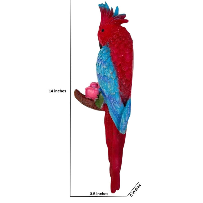 Wonderland Exotic Pink & Blue Macaw Parrot Figurine on Branch - Jungle Décor | Statue for Home and Garden décor