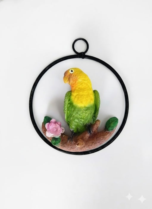 Wonderland Hand-Painted  Parrot Bird Figurine on Branch with Flower | Vibrant Home & Garden Decor