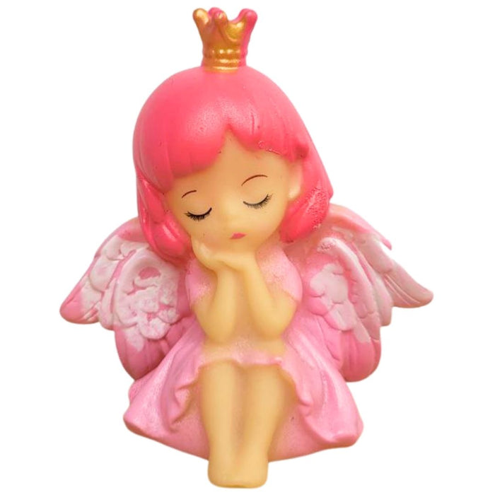 Wonderland Pink Angel Princess Cake Topper, Mini Fairy Figurine Decoration for Birthday Baby Shower Wedding Party Supplies, Cute Miniature Resin Ornament