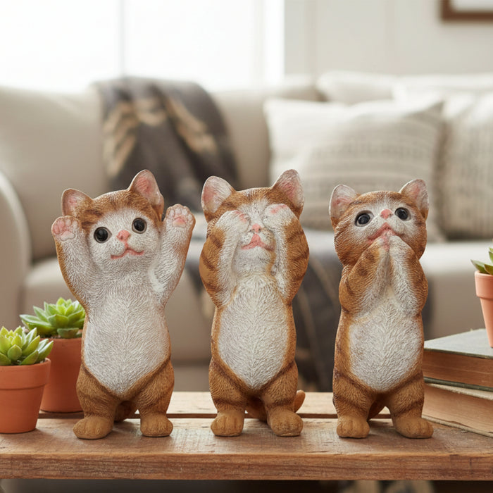 Wonderland Set of 3 Small Orange Kitten Toys – Cute Standing Kitten Pack for Desk and Room Decor