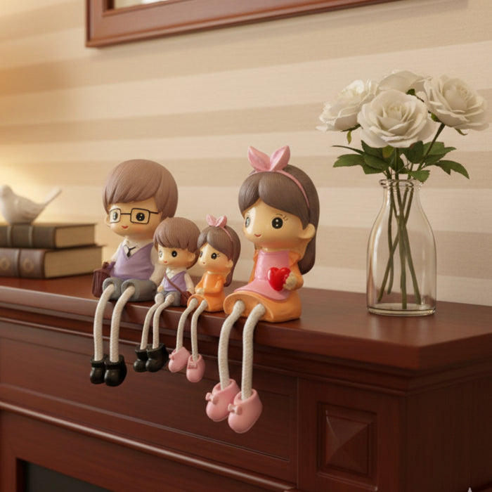 Wonderland Family of 4 Hanging Leg Figurine Set - Cute Resin Hanging Shelf Dolls for Home Décor Miniature  Statues for Bookshelf, Mantel, Desktop Ornament Bench is not included