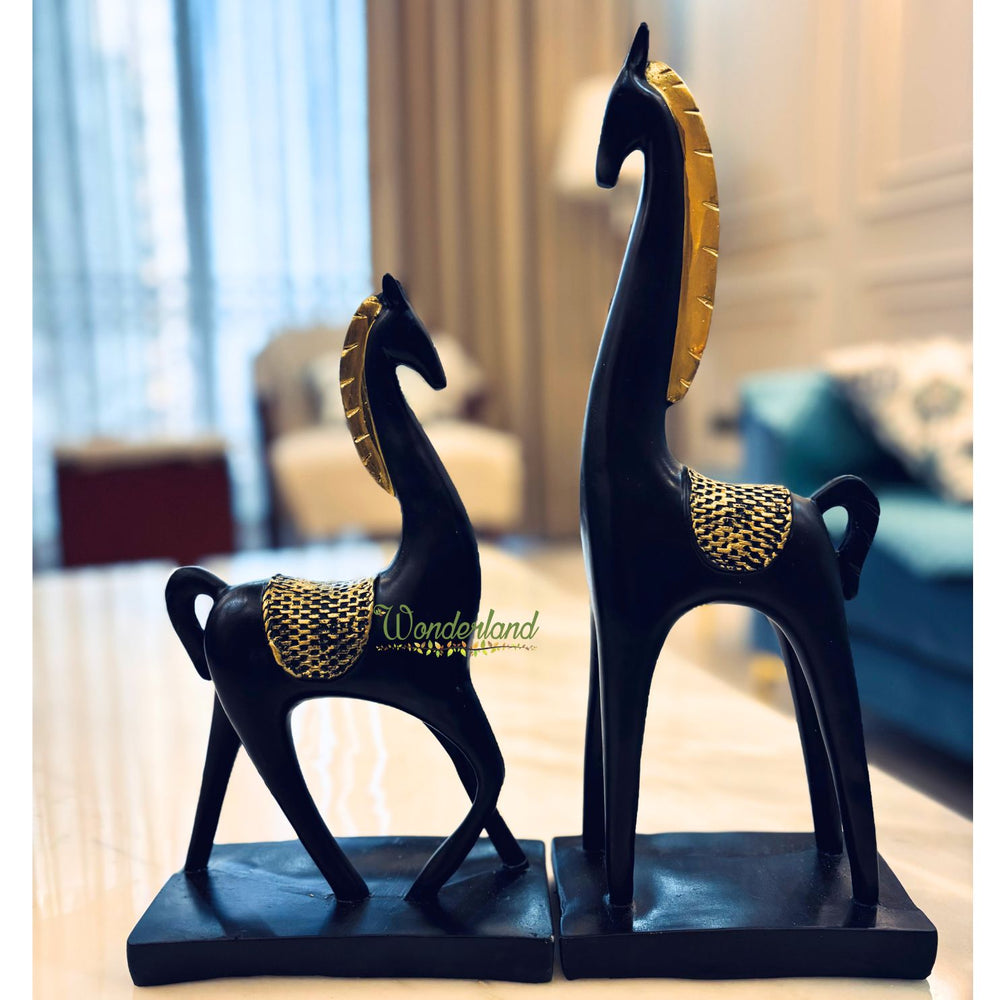 Black and Golden Horse Showpiece Set of 2 for Home Decoration