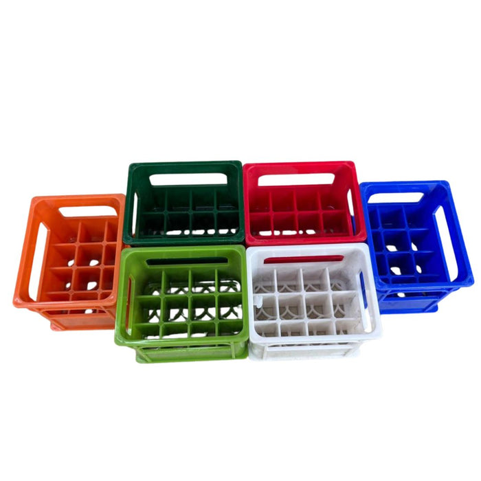 Wonderland set of 4- Multi-Color Heavy Duty Plastic Bottle Crates | Stackable Beverage Storage & Utility Baskets (6-Pack Assorted Colors)