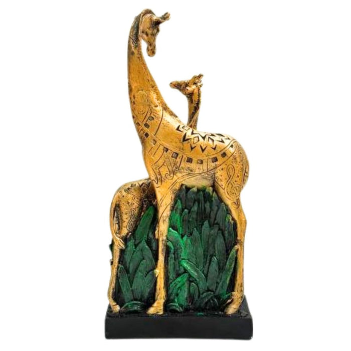 Wonderland Gold Giraffe Couple Statue with Etched Pattern Design | Figurine for Home Décor