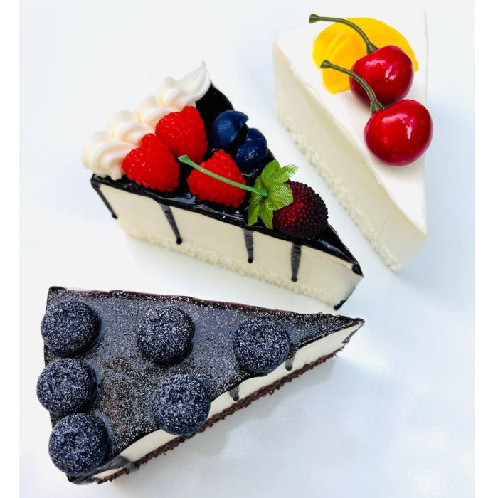 Wonderland set of 3 Realistic Assorted Fruit Pastry Cake Set | Decorative Miniature Pastry Props| Fake Cake for Home Décor & Kitchen Display