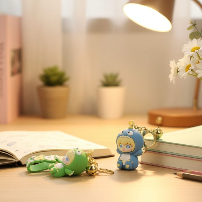 Wonderland Kawaii style ( set of 2) Dino Buddy Keychains with Holder Accessories, Backpack Car Key Chain for Boy Girl