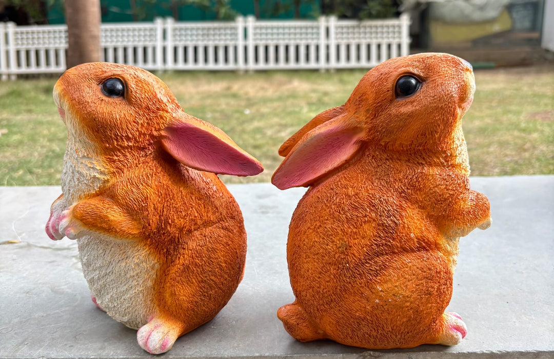 Wonderland Pair of Small Sitting Rabbit Garden Statues - Durable Resin Bunny Figurines for Outdoor and Indoor Decor
