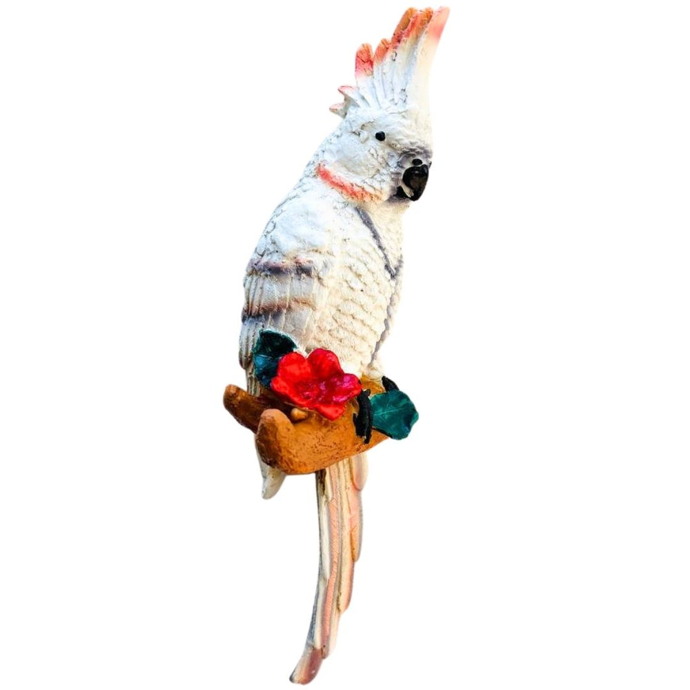 White Parrot Garden Statue on Perch with Rose Accent