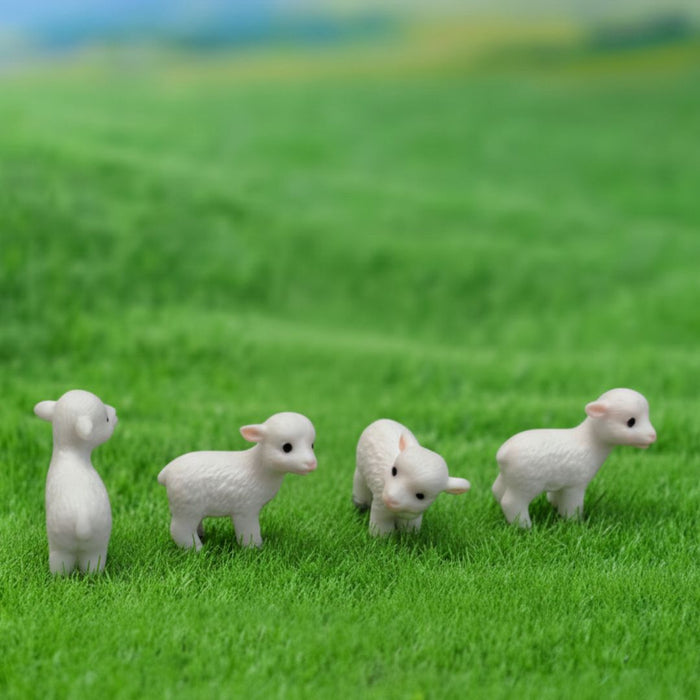 Wonderland Set of 4 Miniature White Sheep Figurines – Tiny Lamb Sculptures for Micro Landscape Decor, Fairy Gardens, and DIY Craft Projects
