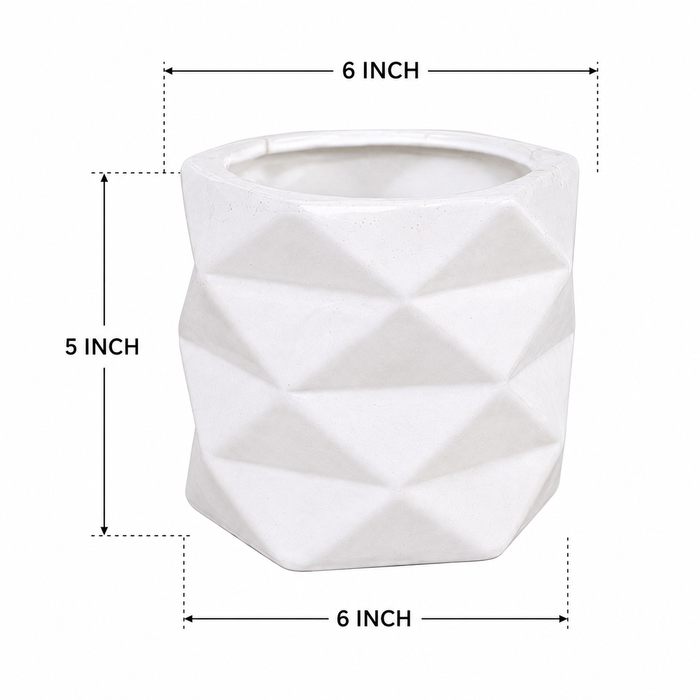 Geometric Faceted Planter – Modern White Ceramic Flower Pot for Indoor Plants, Desk, Balcony, and Home Decor (Plants Are Not Included)