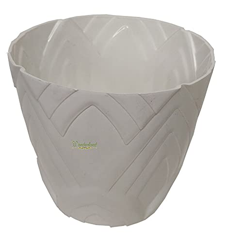 Set of 6 : White Lotus 10" PP/ PVC / High Quality Plastic Planter Pots for Home and Garden