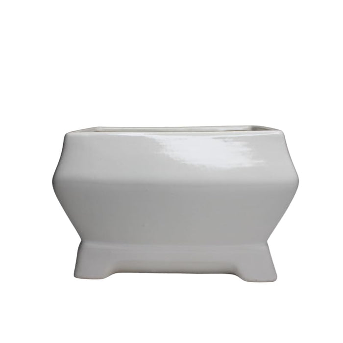 White Ceramic Planter Rectangular Pot for Indoor Plants and Bonsai (Plants Are Not Included)