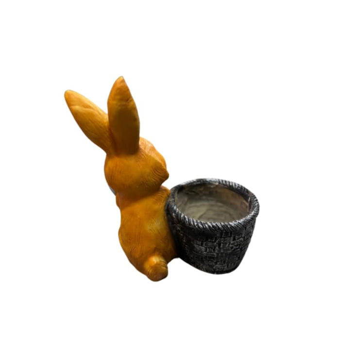 Wonderland 11 inch Whimsical Bunny Rabbit Garden Statue Planter – Weather-Resistant Resin Outdoor Figurine with Woven Basket and Spade  for Flower, Fairy Garden- 7.2x4x11inch (Plant Not Included)