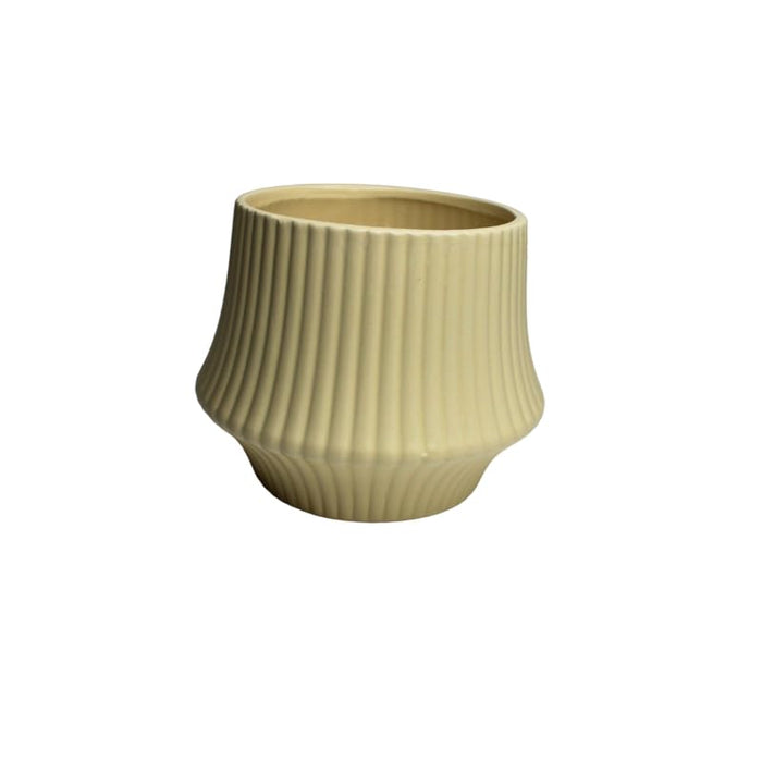 Ribbed Ceramic Planter, Cream Indoor Plant Pot for Home Decor