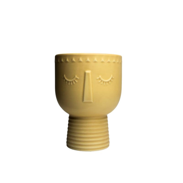 Ceramic Face Planter Pot with Pedestal Base for Indoor Decor