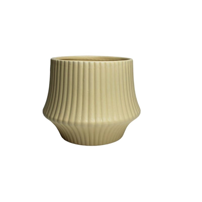 Ribbed Ceramic Planter, Cream Indoor Plant Pot for Home Decor