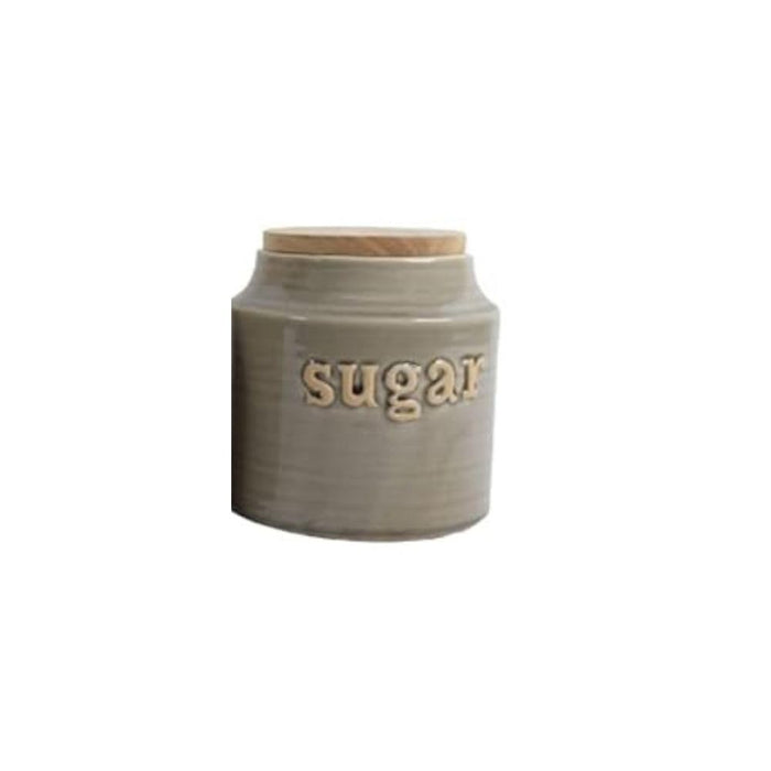 Imported Ceramic Sugar and Coffee Container with Rubber Tight Wooden Lid (Set of 2)