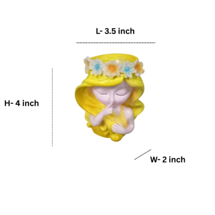 Wonderland Whimsical Yellow Flower Girl Resin Planter – Quiet Girl Succulent Pot & Pen Holder for Home, Office, and Garden Décor-3.5x2x4inch (Plant No Included)