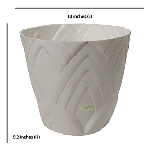 Set of 6 : White Lotus 10" PP/ PVC / High Quality Plastic Planter Pots for Home and Garden