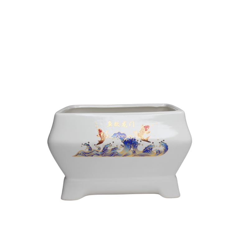 White Ceramic Planter Rectangular Pot for Indoor Plants and Bonsai (Plants Are Not Included)