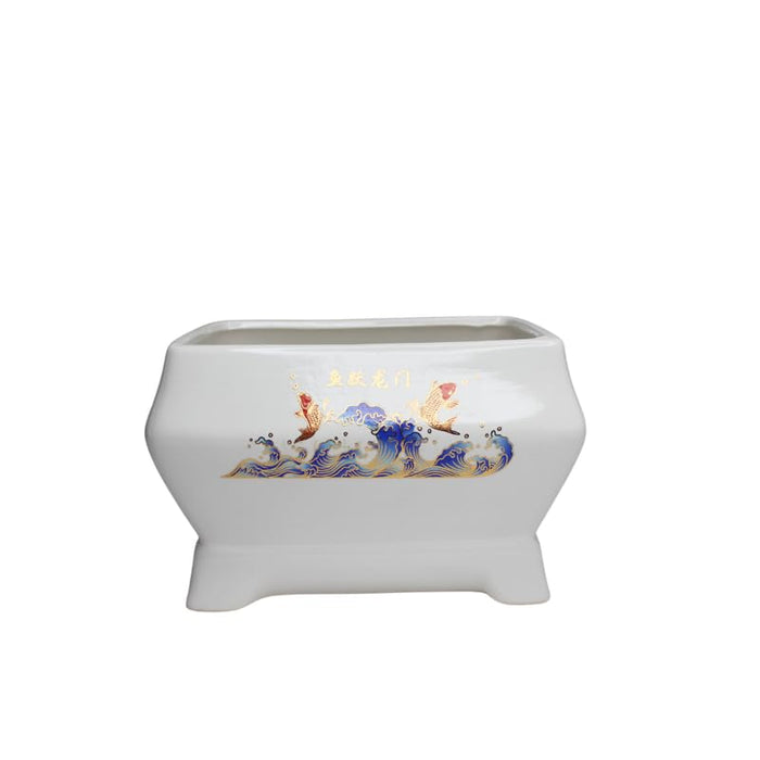White Ceramic Planter Rectangular Pot for Indoor Plants and Bonsai (Plants Are Not Included)