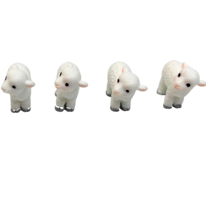 Wonderland Set of 4 Miniature White Sheep Figurines – Tiny Lamb Sculptures for Micro Landscape Decor, Fairy Gardens, and DIY Craft Projects