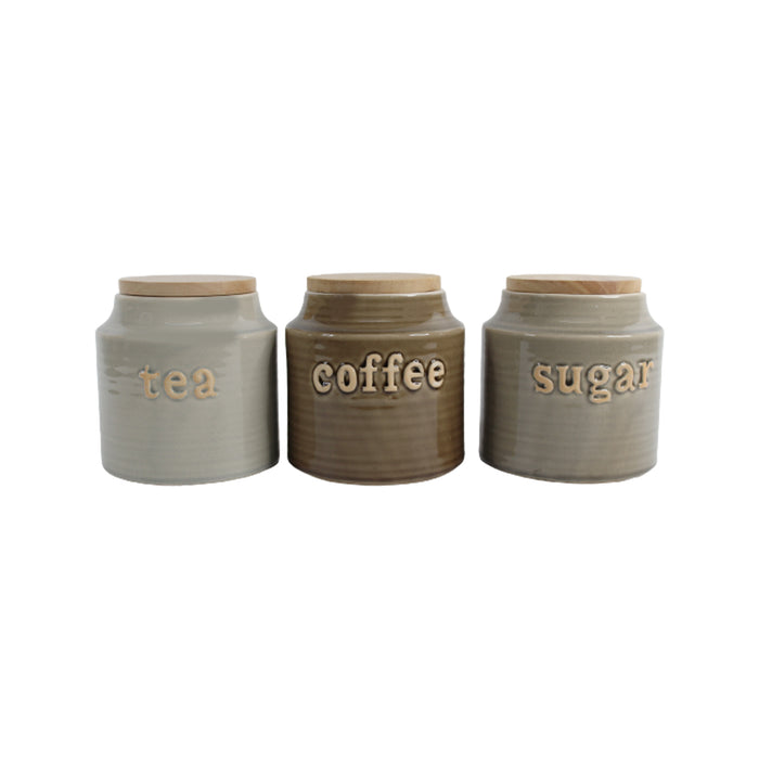 Wonderland Imported Ceramic Tea,sugar and coffee container with rubber tight wooden Lid (Set of 3)